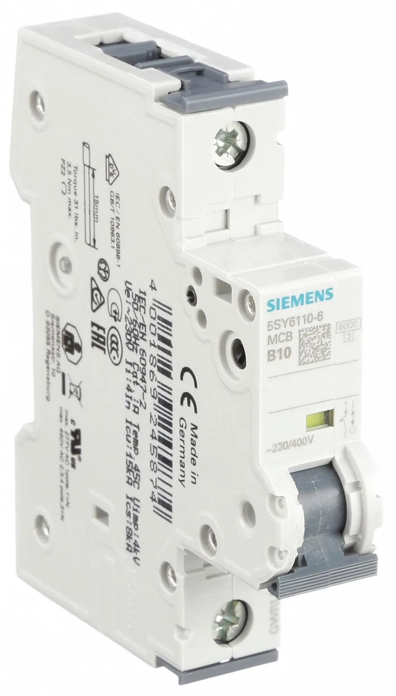 Siemens 5SY6110-6 — 1-Pole MCB (DIN Rail) (image 2)