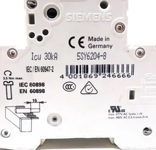 Siemens 5SY6204-8 — 2-Pole MCB (DIN Rail) (image 2)