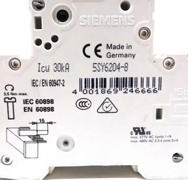Siemens 5SY6204-8 — 2-Pole MCB (DIN Rail) (image 2)