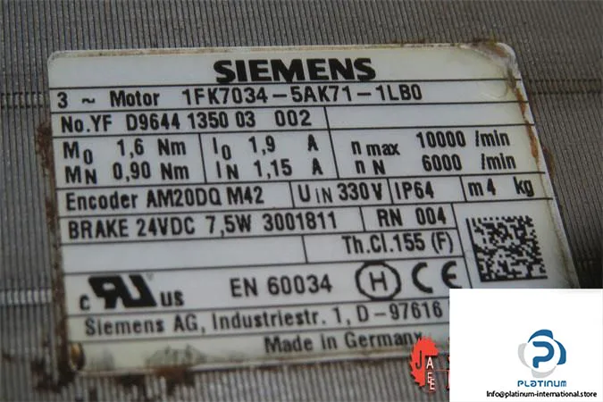 Siemens 1FK7034-5AK71-1LB0 — Servo Motors with Brake (image 5)