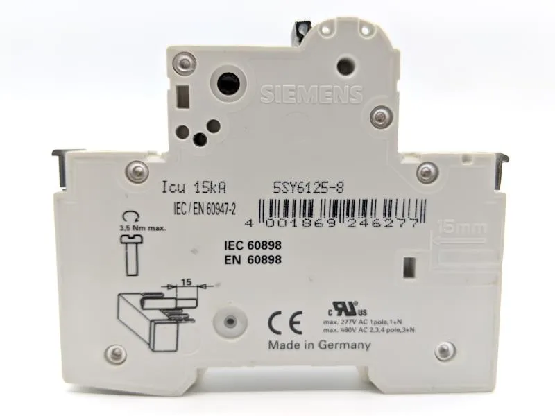 Siemens 5SY6125-8 — 1-Pole MCB (DIN Rail) (image 3)