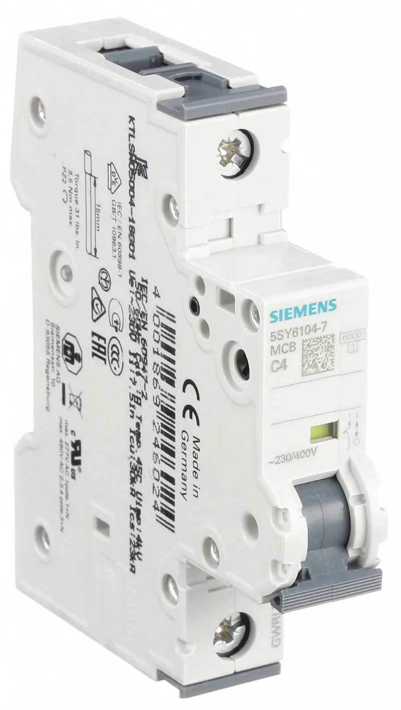 Siemens 5SY6104-7 — 1-Pole MCB (DIN Rail) (image 2)