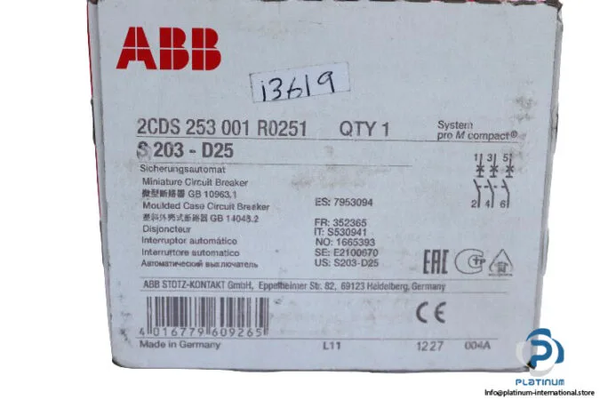 ABB S203-D25 — 3-Pole MCB (DIN Rail) (image 3)
