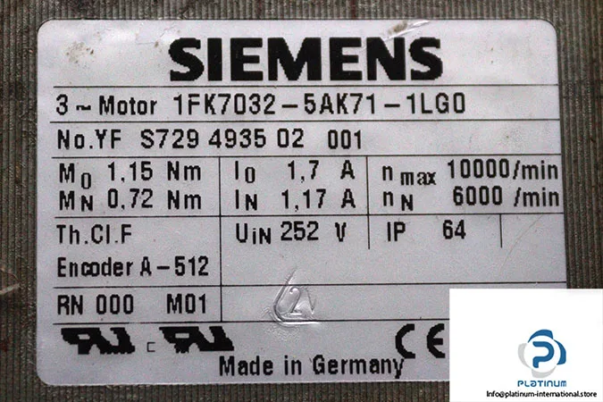 Siemens 1FK7032-5AK71-1LG0 — Servo Motors (image 3)