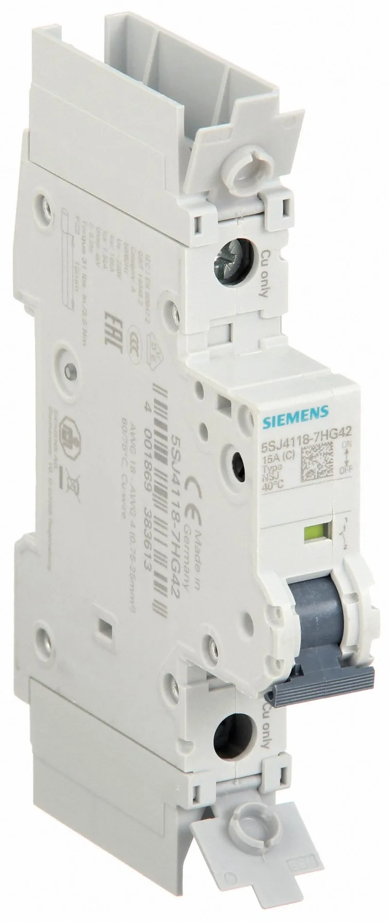 Siemens 5SJ4118-7HG42 — 1-Pole MCB (DIN Rail) (image 3)
