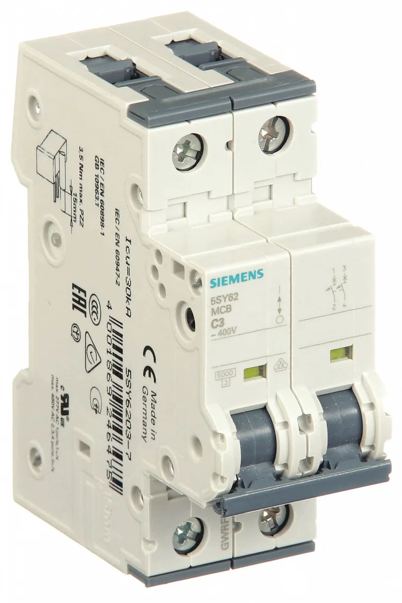 Siemens 5SY6203-7 — 2-Pole MCB (DIN Rail) (image 3)