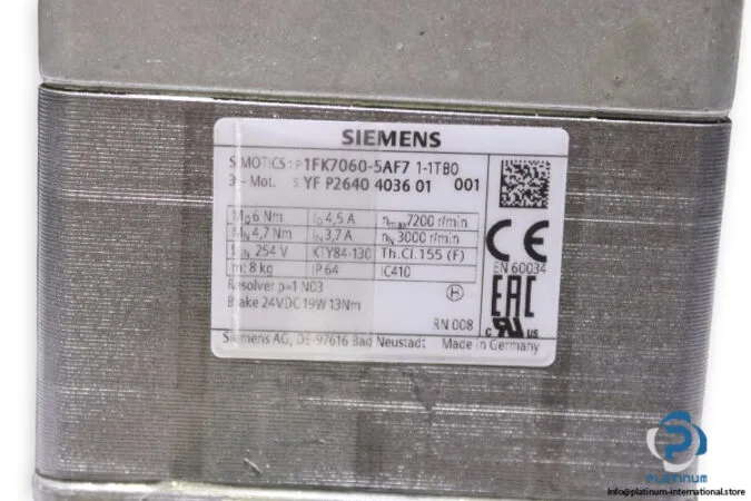Siemens 1FK7060-5AF71-1TB0 — Servo Motors with Brake (image 5)