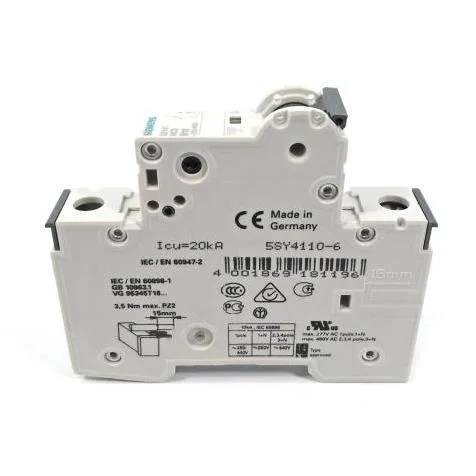 Siemens 5SY4110-6 — 1-Pole MCB (DIN Rail) (image 2)