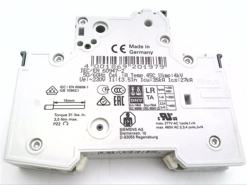 Siemens 5SY4102-8 — 1-Pole MCB (DIN Rail) (image 3)